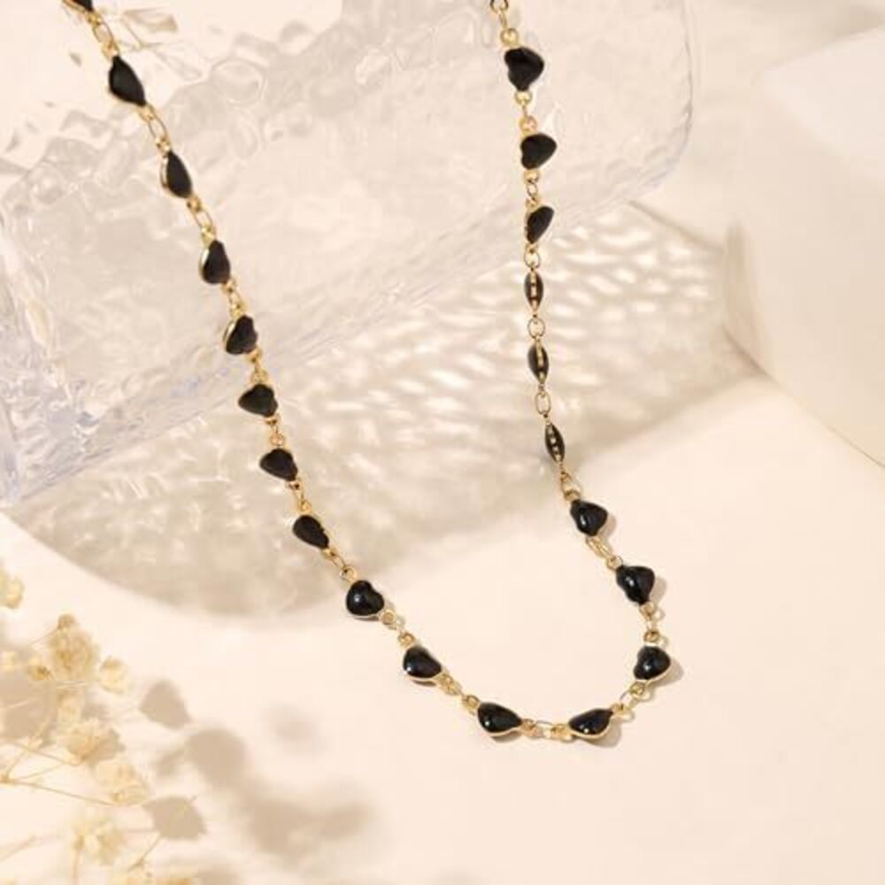 8231 Black Heart Necklace Trendy 18K Gold Plated Black Tourmaline Necklace - Picture 4 of 5